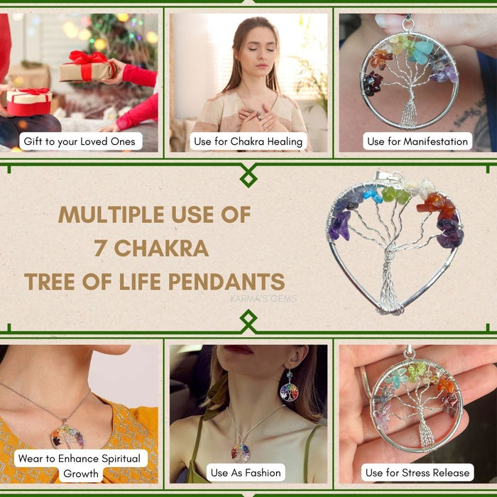 TREE OF LIFE HEART SHAPE SEVEN CHAKRA PENDANT