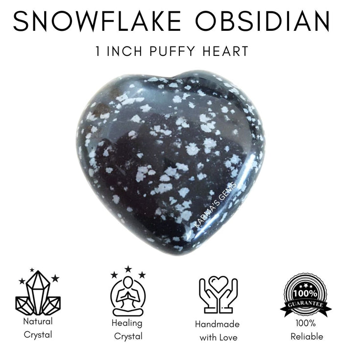 1" SNOWFLAKE OBSIDIAN PUFFY HEART