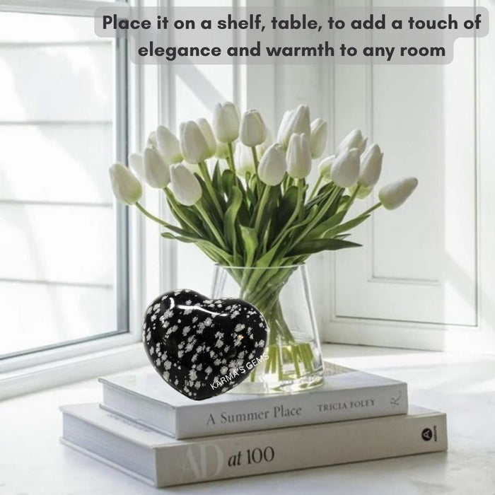 1" SNOWFLAKE OBSIDIAN PUFFY HEART