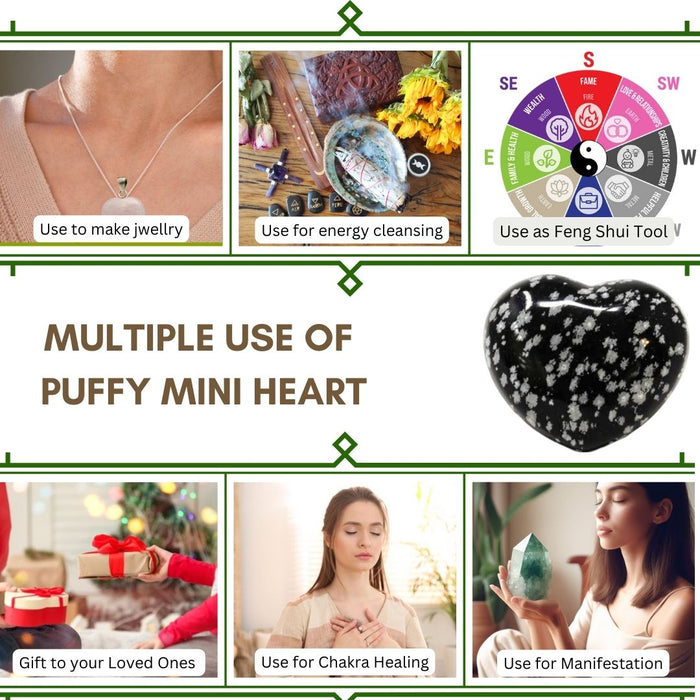 1" SNOWFLAKE OBSIDIAN PUFFY HEART