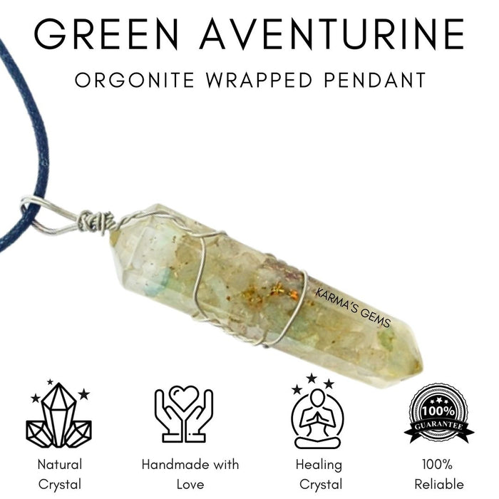 DOUBLE TERMINATED GREEN AVENTURINE WRAPPED PENDANT