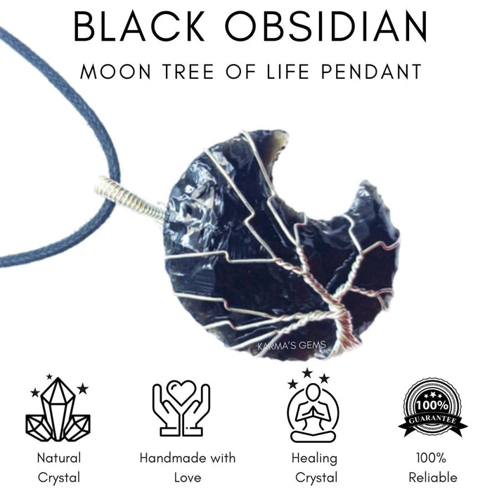 MOON SHAPE BLACK OBSIDIAN WRAPPED PENDANT