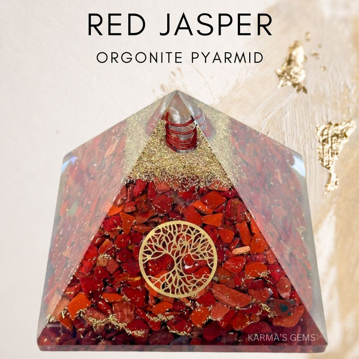 TREE OF LIFE RED JASPER ORGONITE PYRAMID