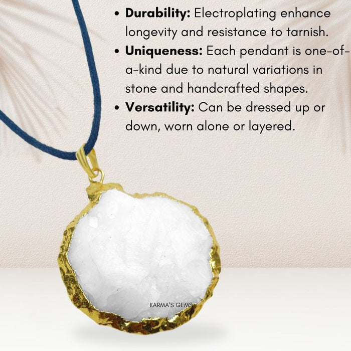ELECTROPLATED WHITE QUARTZ STONE PENDANT