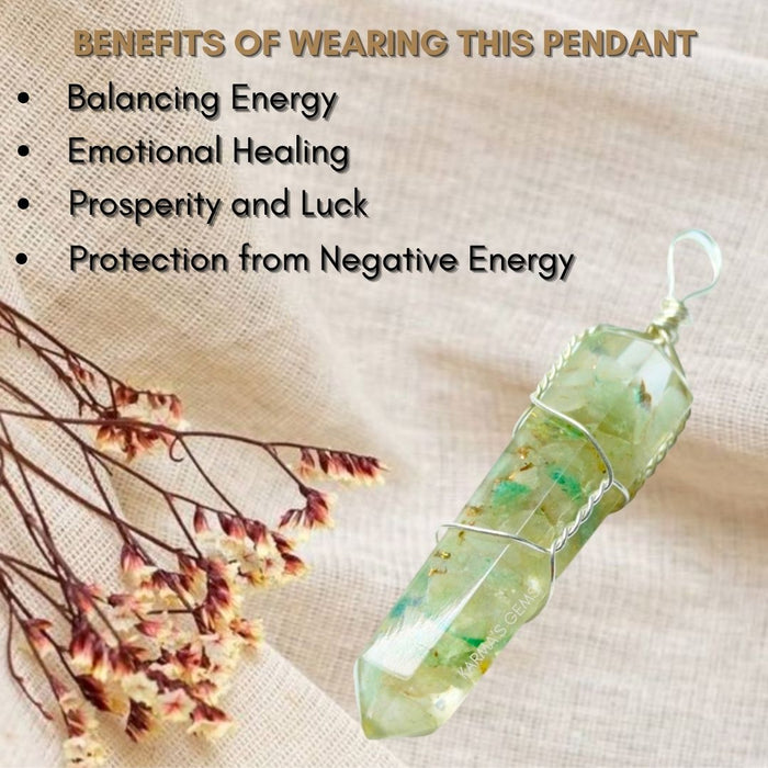 DOUBLE TERMINATED GREEN AVENTURINE WRAPPED PENDANT
