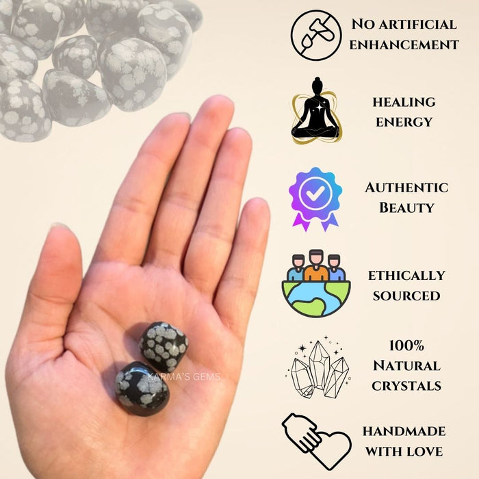 1 PIECE 15 TO 25 MM SNOWFLAKE OBSIDIAN POLISH TUMBLED STONE