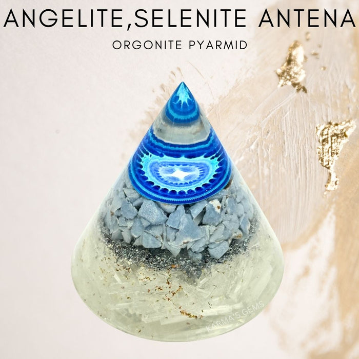 ANGELITE, SELENITE ANTENA ORGONITE PYRAMID