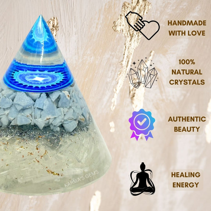 ANGELITE, SELENITE ANTENA ORGONITE PYRAMID