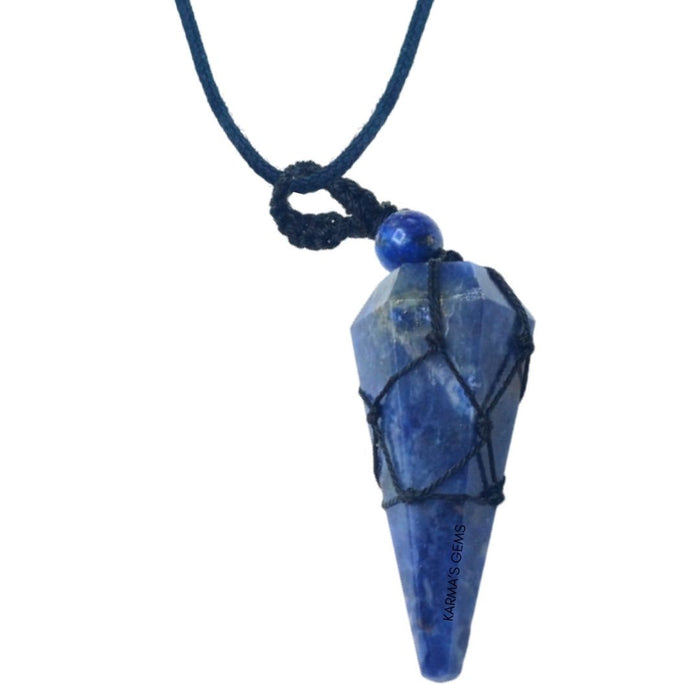SODALITE STONE THREAD WRAPPED PENDULUM PENDANT