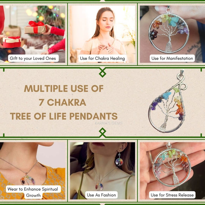 TREE OF LIFE LEAF SHAPE SEVEN CHAKRA PENDANT
