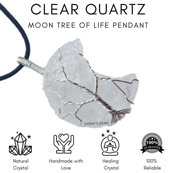 MOON SHAPE CLEAR QUARTZ WRAPPED PENDANT