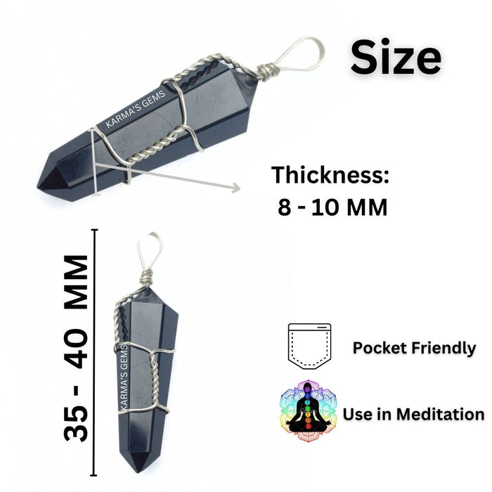 DOUBLE POINT BLACK OBSIDIAN WRAPPED  PENDANT