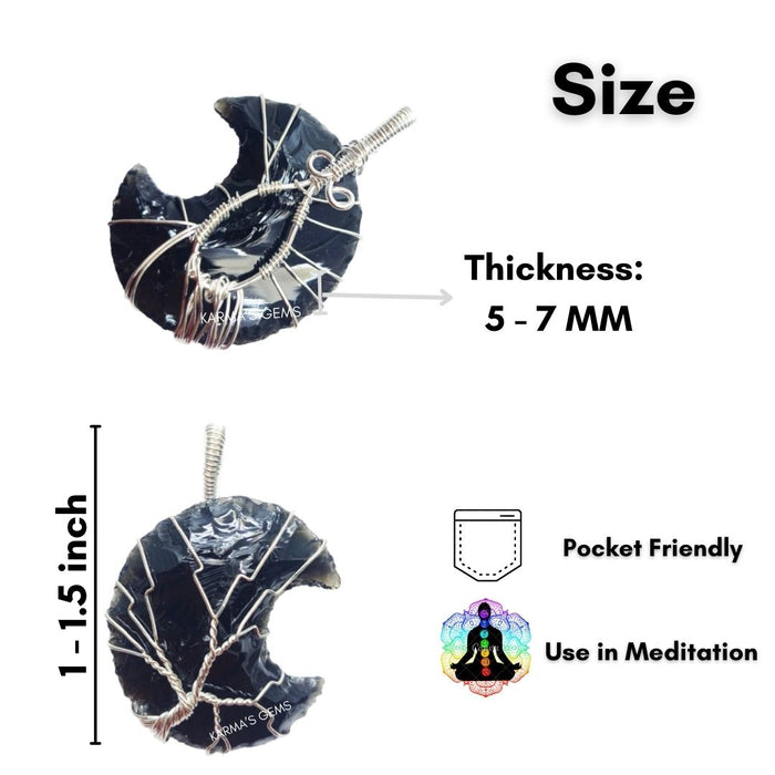 MOON SHAPE BLACK OBSIDIAN WRAPPED PENDANT