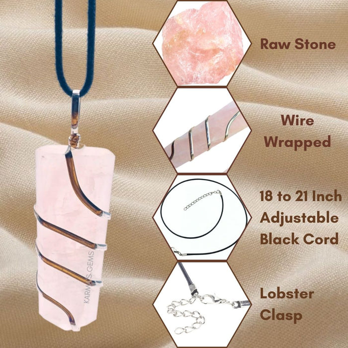 FLAT WRAPPED ROSE QUARTZ PENDANT