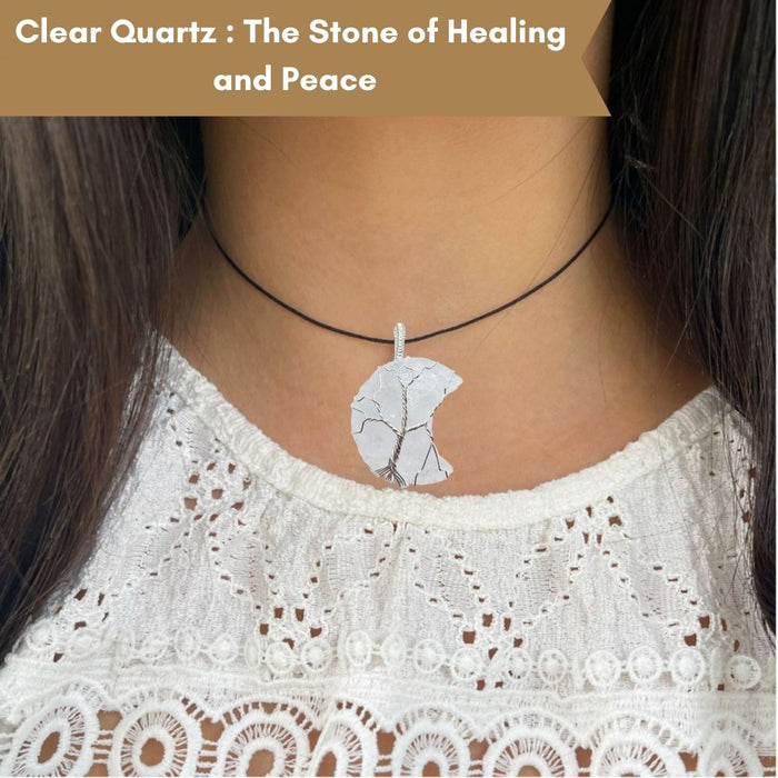 MOON SHAPE CLEAR QUARTZ WRAPPED PENDANT