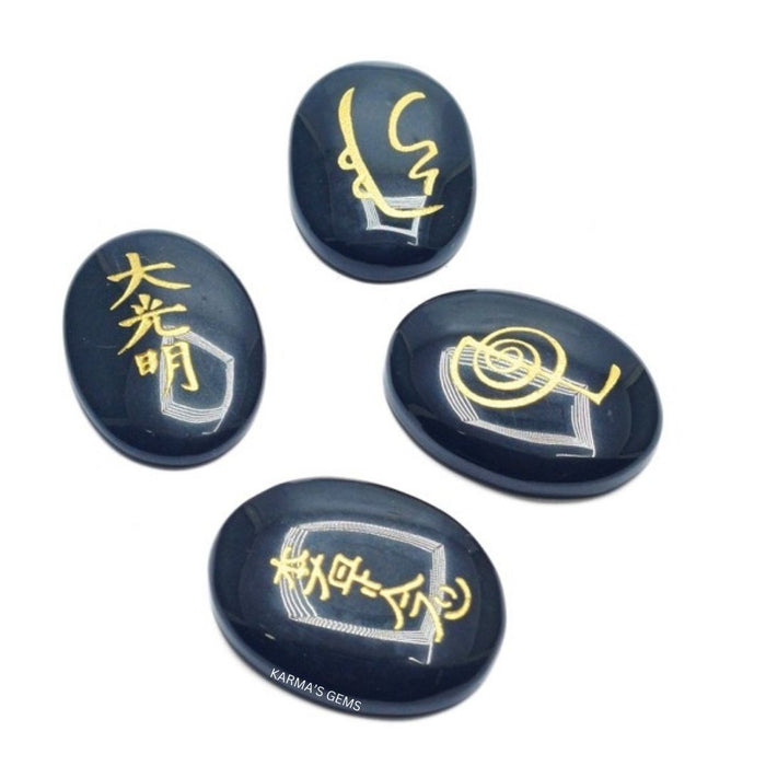 ENGRAVED BLACK OBSIDIAN OVAL STONE