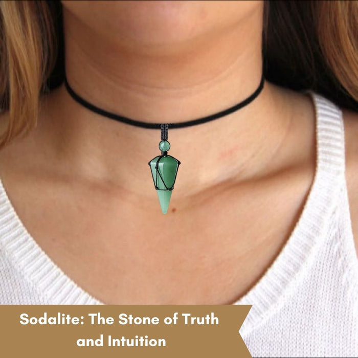 SODALITE STONE THREAD WRAPPED PENDULUM PENDANT