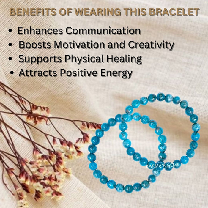 8 MM BEADS BLUE APATITE BRACELET