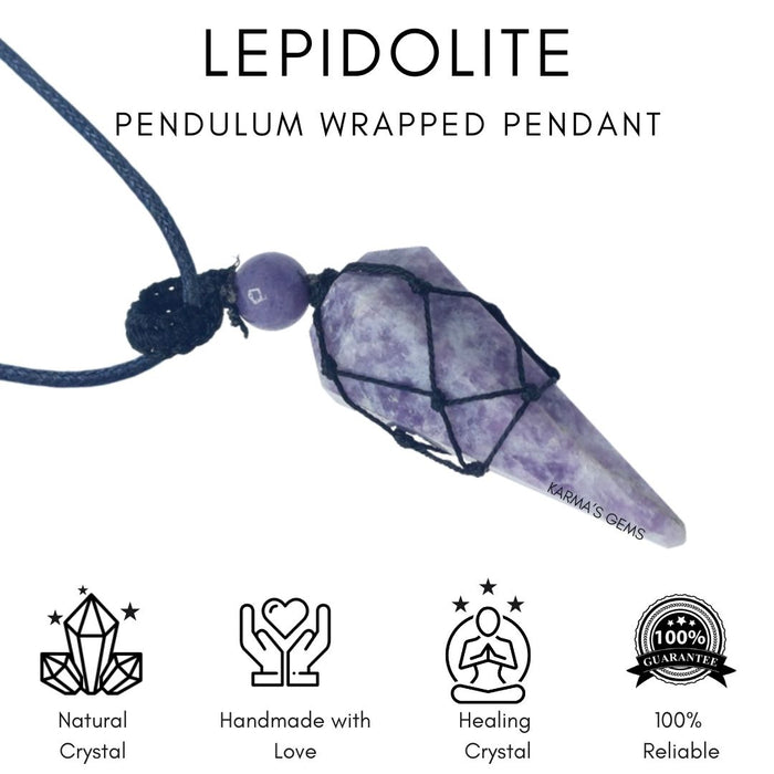 LEPIDOLITE STONE THREAD WRAPPED PENDULUM PENDANT