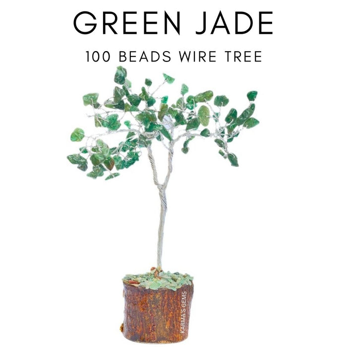 100 BEADS GREEN JADE STONE WIRE TREE