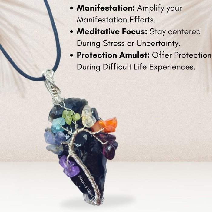 TREE OF LIFE BLACK OBSIDIAN ARROWHEAD PENDANT