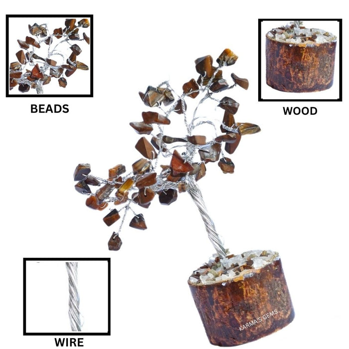 60 BEADS TIGER EYE STONE WIRE TREE