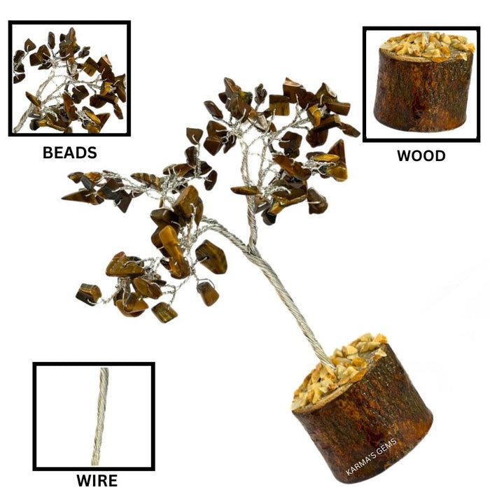 100 BEADS TIGER EYE STONE WIRE TREE