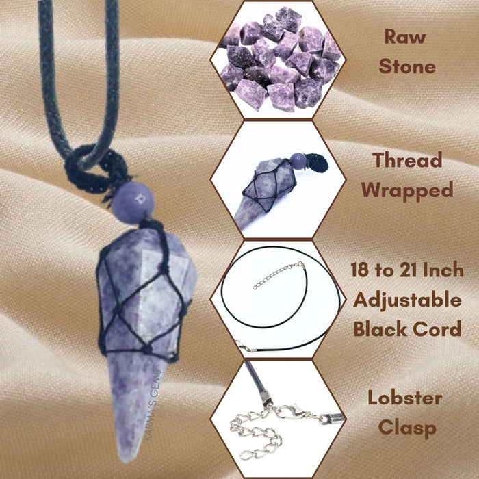 LEPIDOLITE STONE THREAD WRAPPED PENDULUM PENDANT