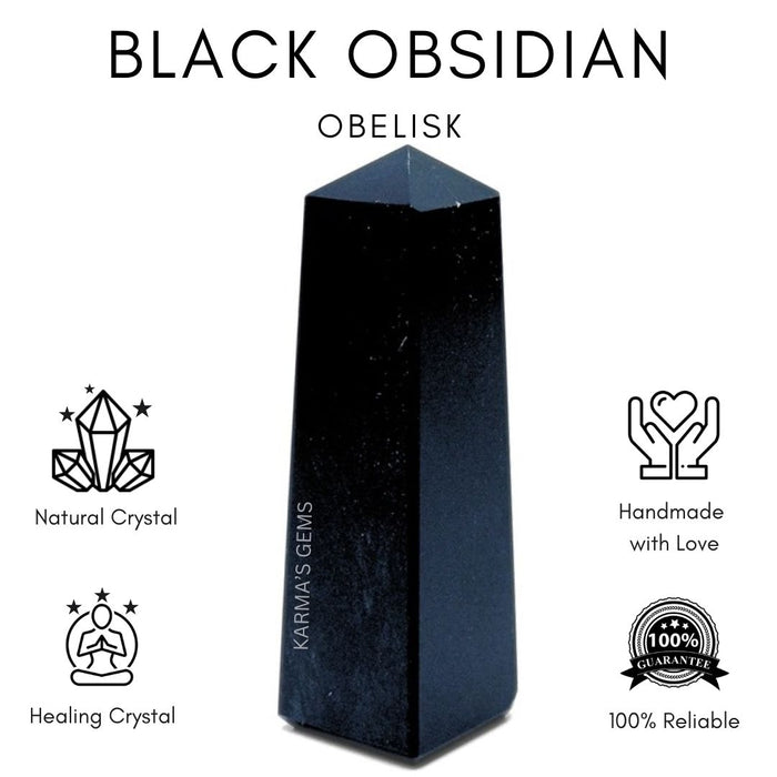 4 CORNER BLACK OBSIDIAN OBELISK