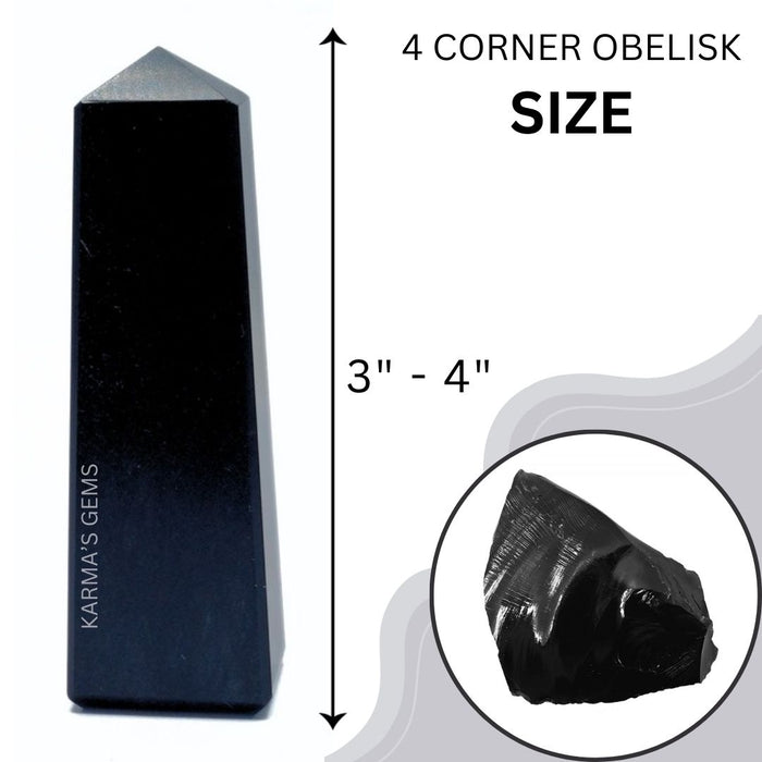 4 CORNER BLACK OBSIDIAN OBELISK
