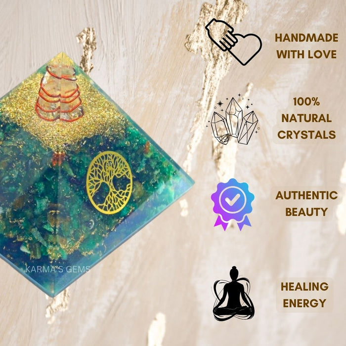 TREE OF LIFE GREEN JADE ORGONITE PYRAMID