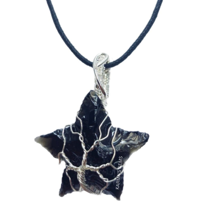 STAR SHAPE BLACK OBSIDIAN WRAPPED PENDANT