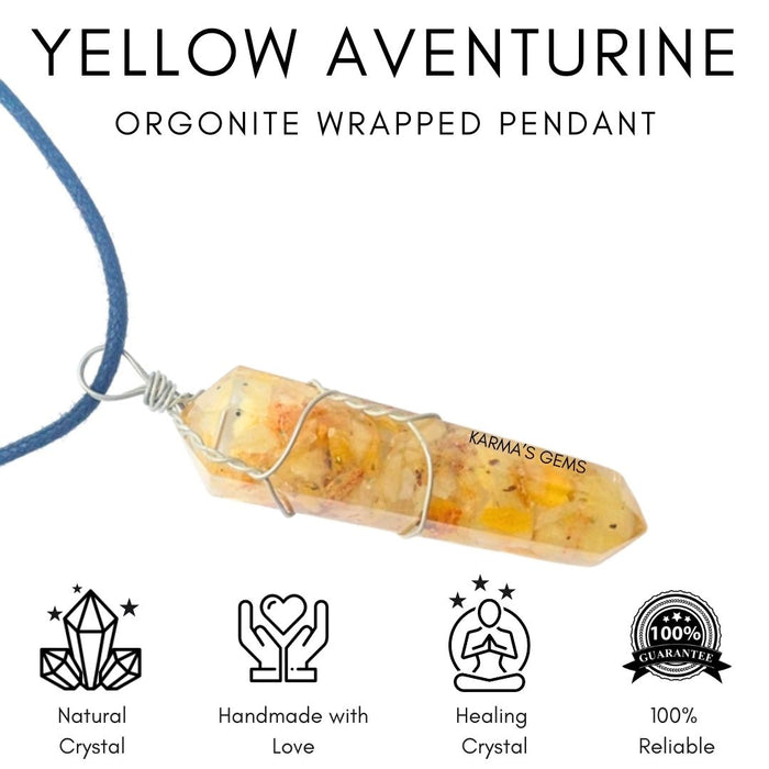 DOUBLE TERMINATED YELLOW AVENTURINE WRAPPED PENDANT