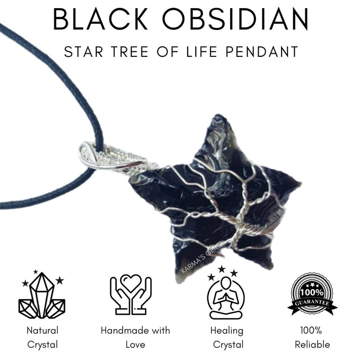 STAR SHAPE BLACK OBSIDIAN WRAPPED PENDANT