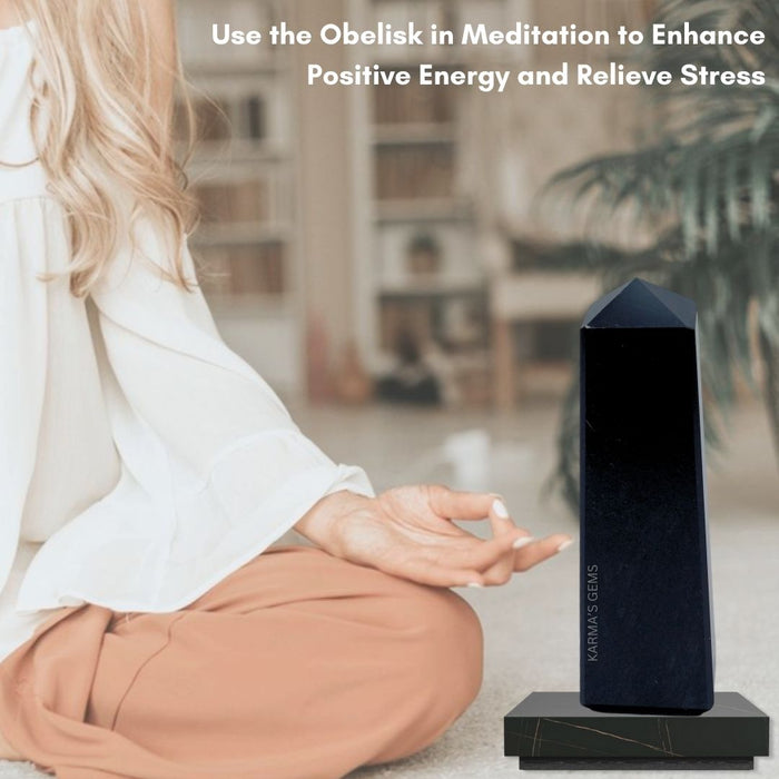 4 CORNER BLACK OBSIDIAN OBELISK