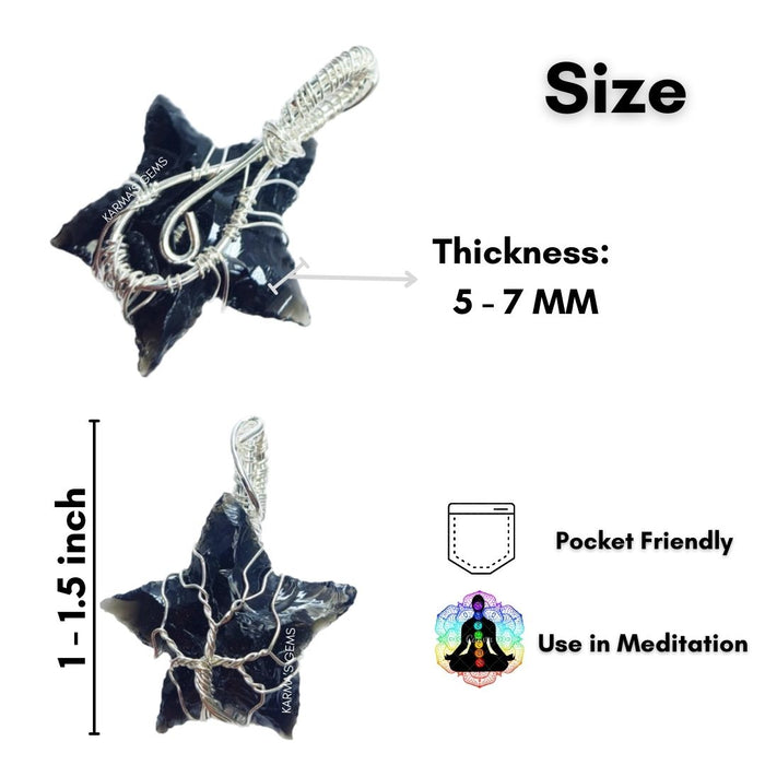 STAR SHAPE BLACK OBSIDIAN WRAPPED PENDANT