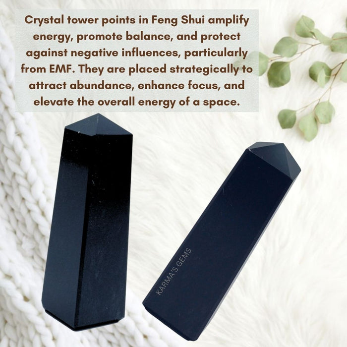 4 CORNER BLACK OBSIDIAN OBELISK