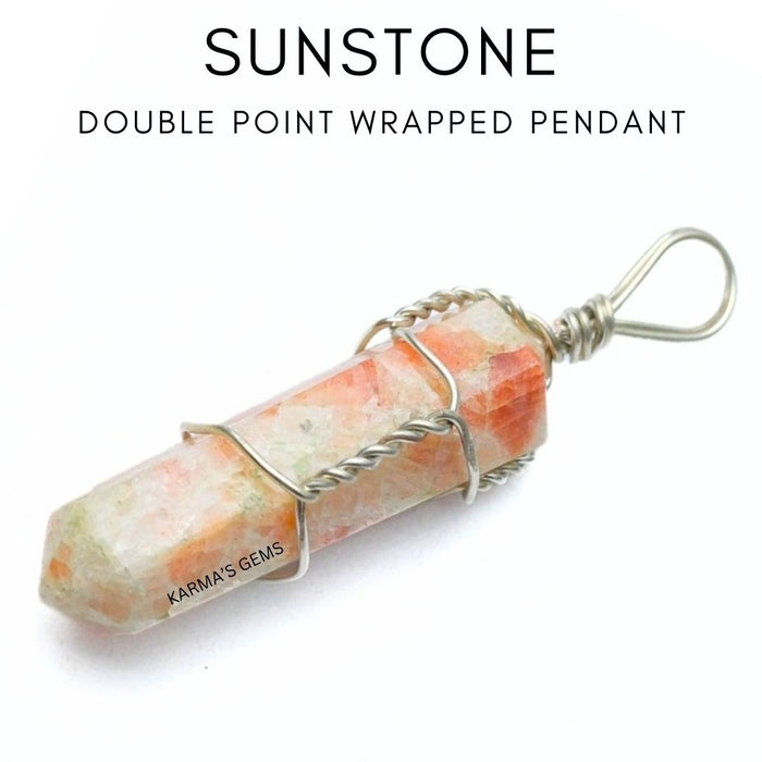 DOUBLE POINT SUNSTONE WRAPPED PENDANT