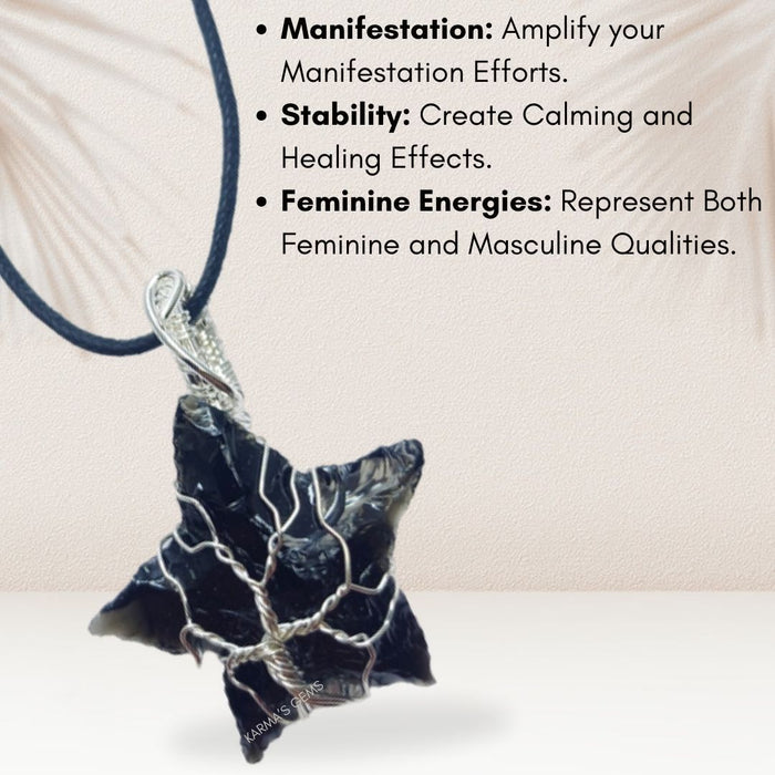 STAR SHAPE BLACK OBSIDIAN WRAPPED PENDANT