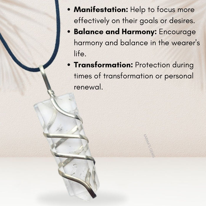 CLEAR QUARTZ FLAT WRAPPED PENDANT