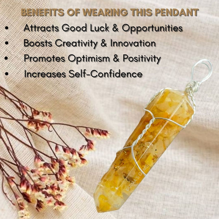 DOUBLE TERMINATED YELLOW AVENTURINE WRAPPED PENDANT
