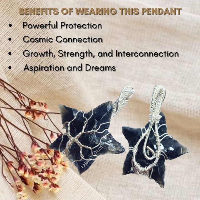 STAR SHAPE BLACK OBSIDIAN WRAPPED PENDANT