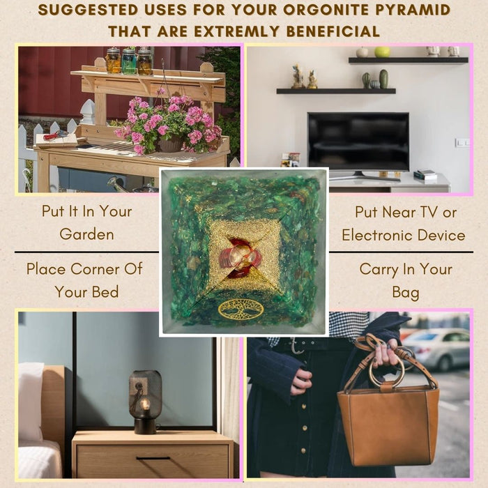 TREE OF LIFE GREEN JADE ORGONITE PYRAMID