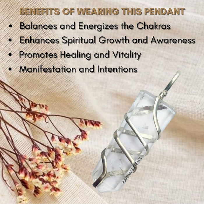 CLEAR QUARTZ FLAT WRAPPED PENDANT