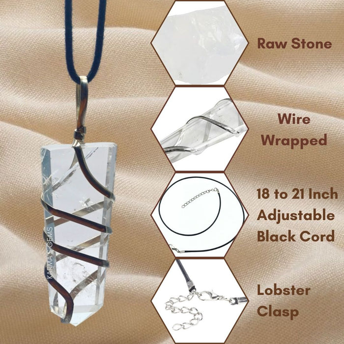 CLEAR QUARTZ FLAT WRAPPED PENDANT