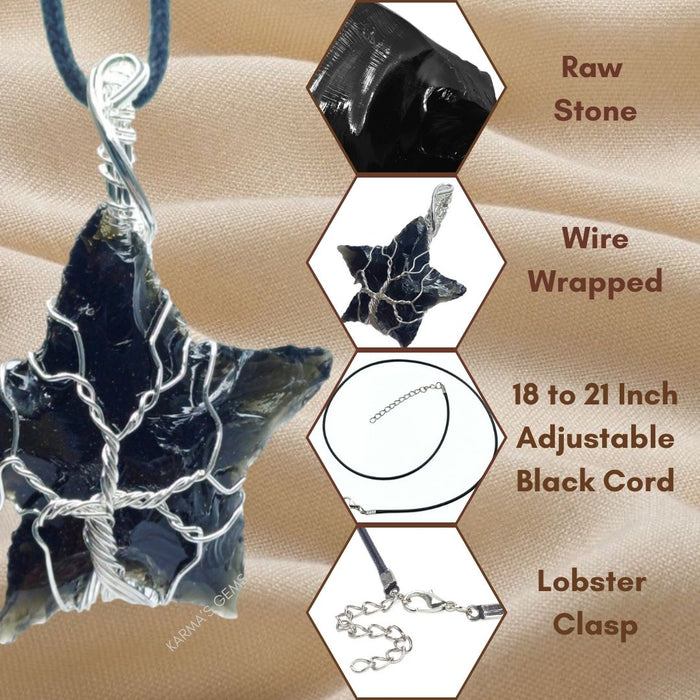 STAR SHAPE BLACK OBSIDIAN WRAPPED PENDANT