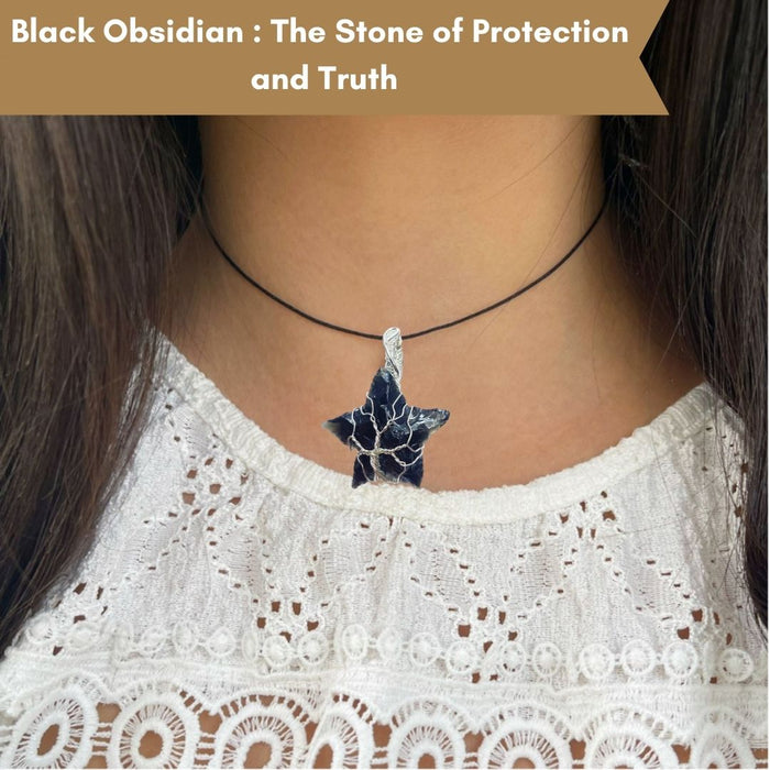 STAR SHAPE BLACK OBSIDIAN WRAPPED PENDANT