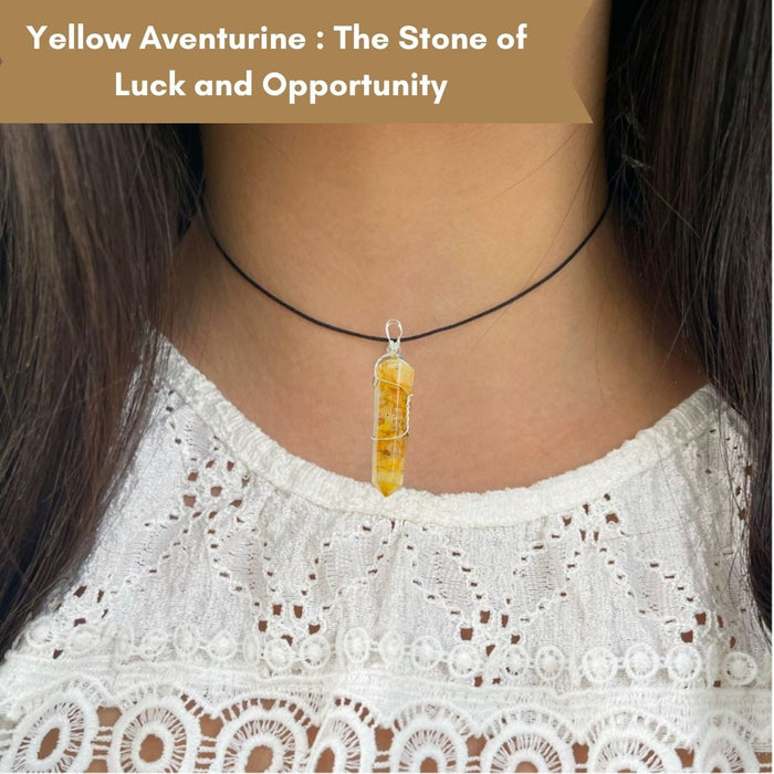 DOUBLE TERMINATED YELLOW AVENTURINE WRAPPED PENDANT