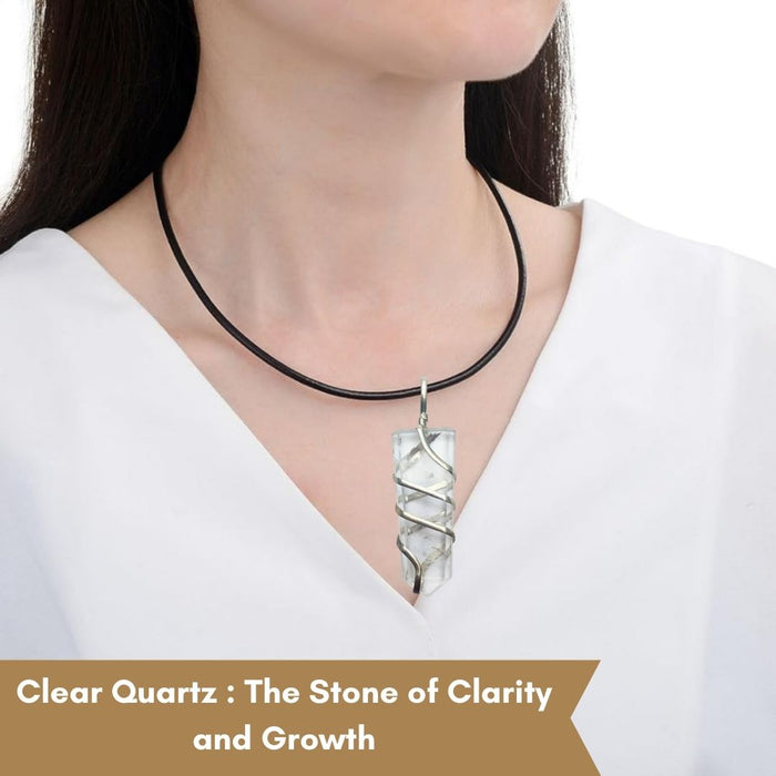 CLEAR QUARTZ FLAT WRAPPED PENDANT