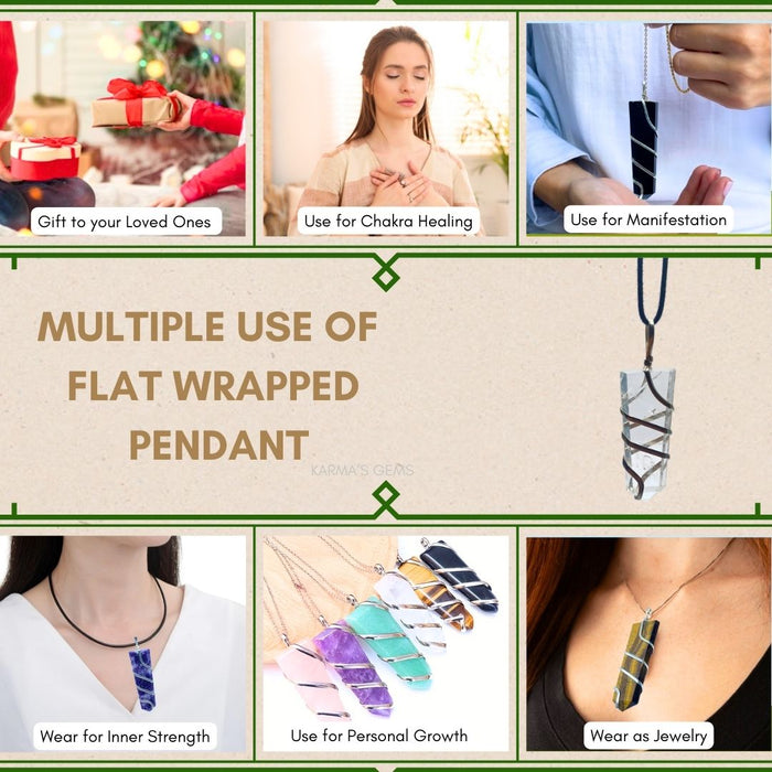 CLEAR QUARTZ FLAT WRAPPED PENDANT